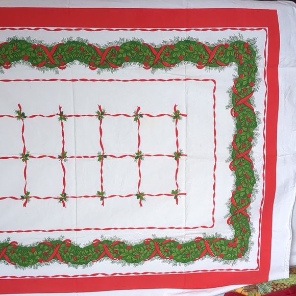 Vintage Tablecloth in cotton for Christmas holidays with evergreen & holly - Picture 7 of 12